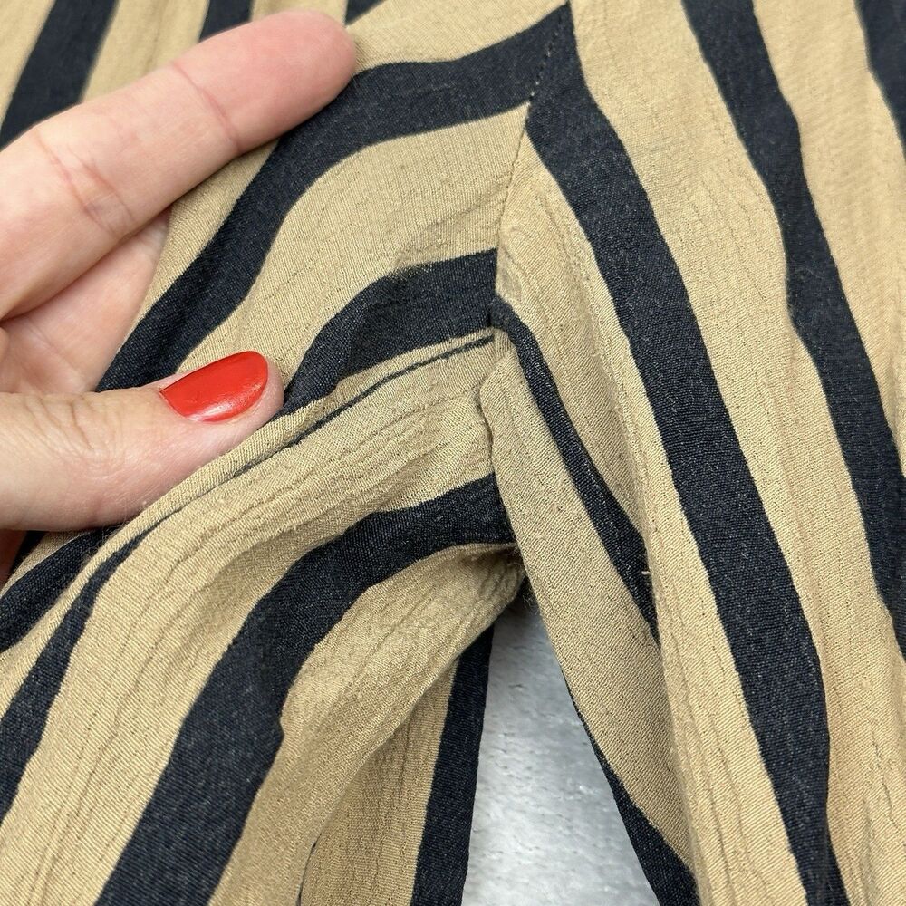 Anthropologie Akemi + Kin Manuela Blouse Womens M Black Tan Stripe Embroidered - Picture 10 of 14